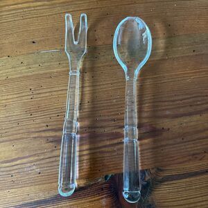 Vintage Glass  Multisided Handle Serving Fork and Spoon Salad Set